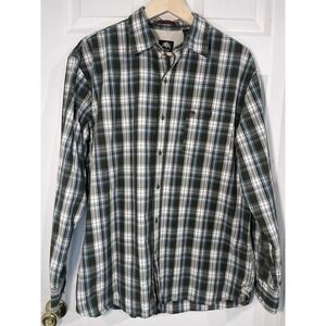 Timberland Plaid‎ Shirt Mens Large Green Blue Cotton Button Down Logo